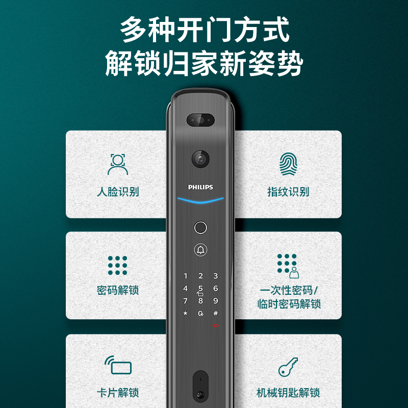 飞利浦智能锁709-FVP指纹锁3D人脸识别密码锁家用防盗电子锁