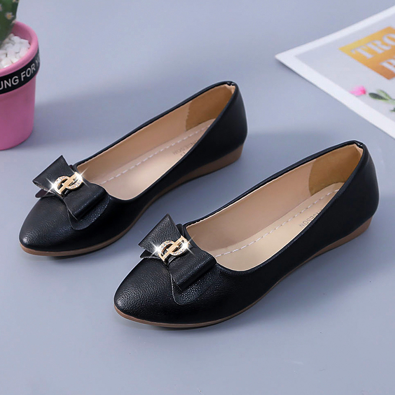 婕秘软皮尖头单鞋女2021夏款平底工作休闲鞋软底浅口一脚蹬豆豆鞋女潮