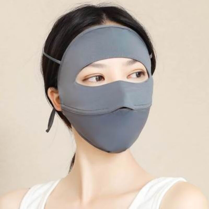 希京 防晒面罩女夏季全脸防紫外线遮阳口罩户外骑行透气脸基尼 灰色