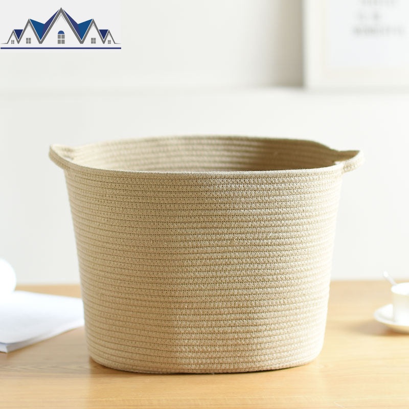 北欧脏衣篮棉线玩具收纳桶ins杂物筐折叠家用放换洗衣服的框 三维工匠收纳篮 【椭圆大号】米色