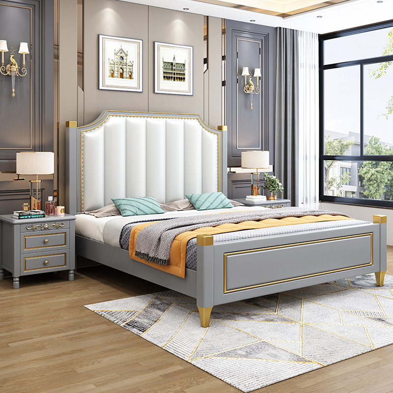 宜木雅居实木床双人床2米22大床简约现代轻奢床卧室18m婚床18米主卧皮