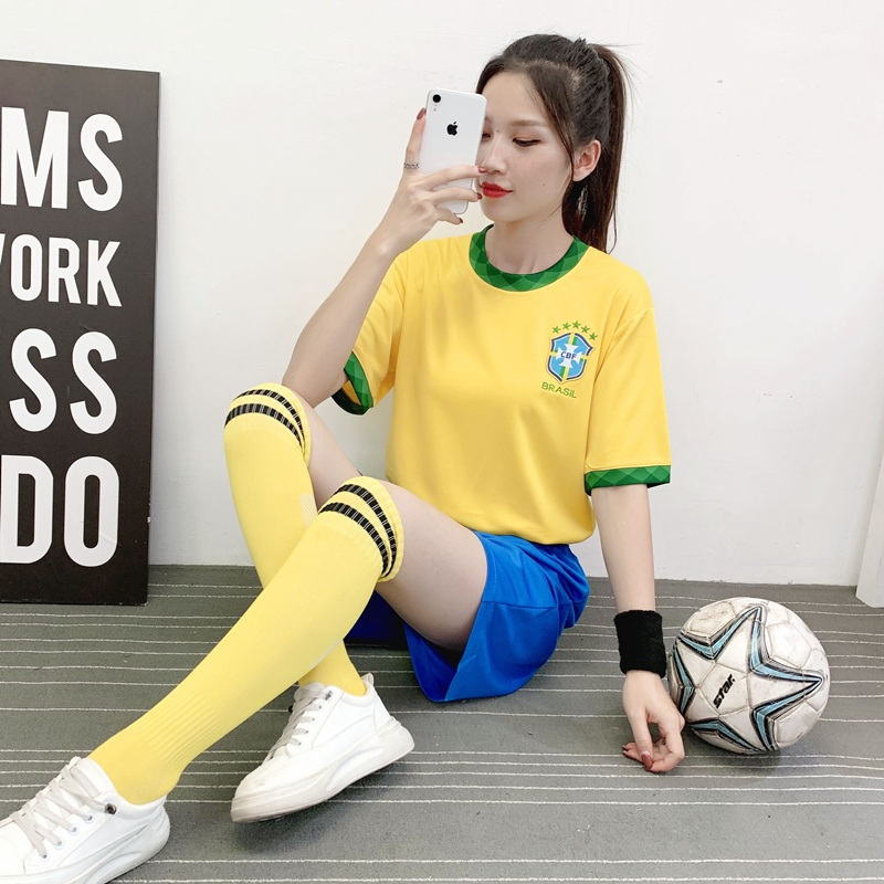 足球服女套装足球训练服女生考试比赛队服c罗梅西足球衣s4