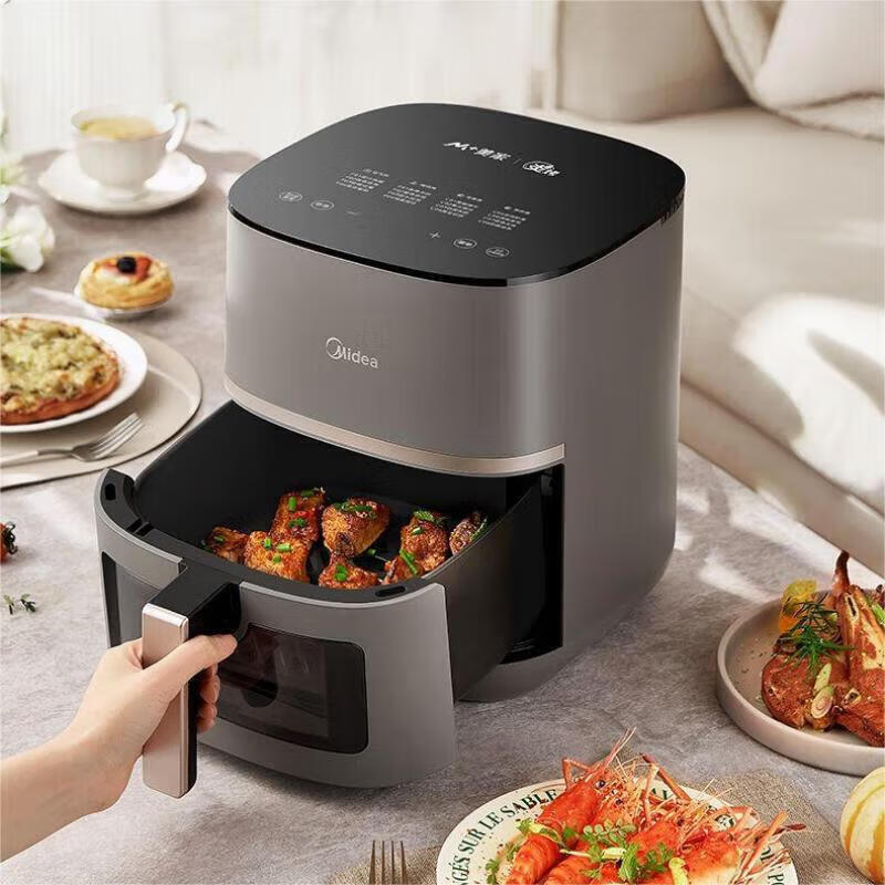 美的(Midea)MF-KZC5591空气炸锅2000W立体双热源炙烤纸盘烤免洗免翻面不沾健康涂层一机多能 5.3L
