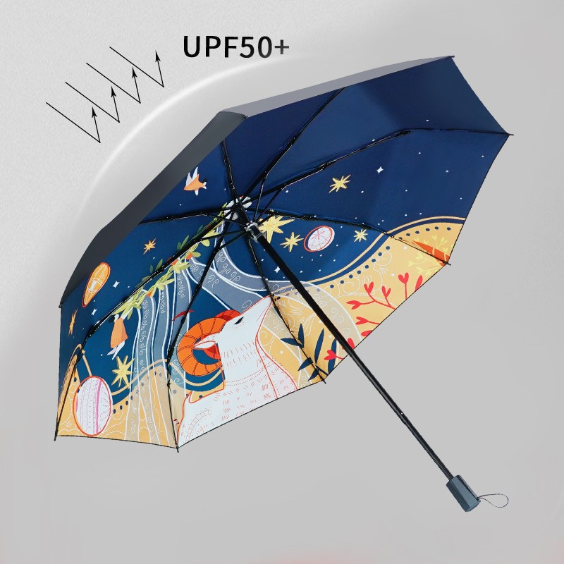 红叶遮阳伞三折防晒伞upf50+晴雨两用伞黑胶防紫外线太阳伞女晴雨伞 三折仰望星空高清大图