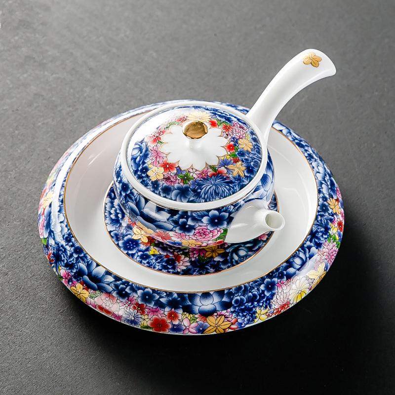 家柏饰(CORATED)珐琅彩侧把壶白瓷过滤泡茶壶单个陶瓷功夫冲茶器家用200028Z高清大图