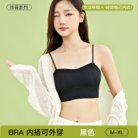 美背吊带背心内衣女夏季薄款无痕抹胸型一体式固定杯舒适内搭文胸 L/36/80AB（建议105-120斤） 黑色