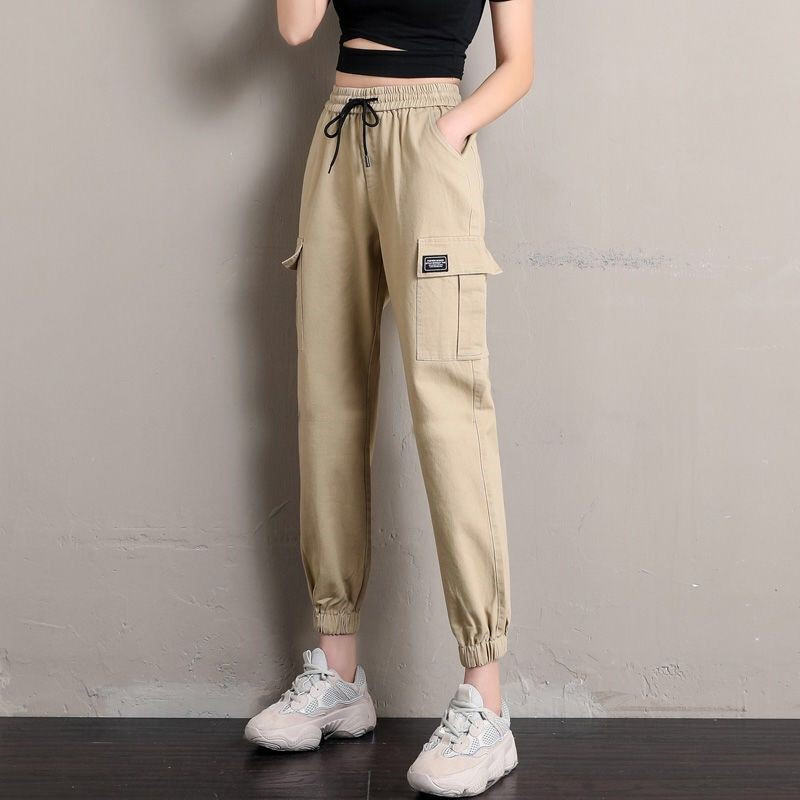 艳如飞工装裤女韩版学生休闲宽松夏季新款高腰显瘦百搭九分束脚哈伦裤