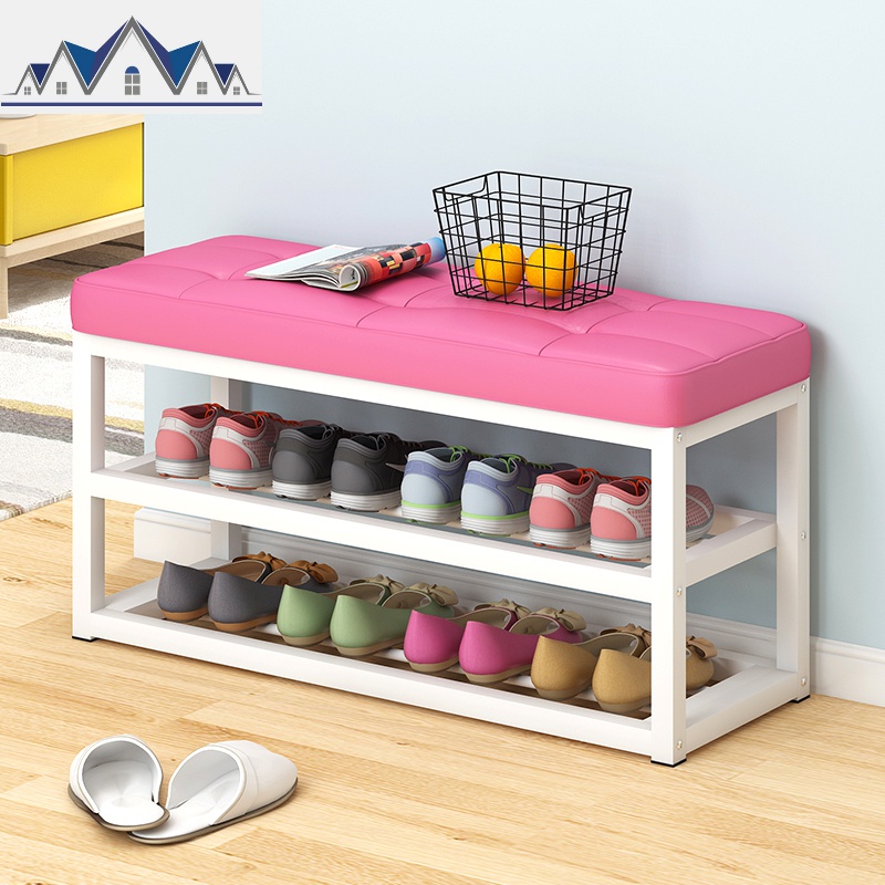 铁艺鞋架简易家用多层可坐换鞋凳鞋柜收纳防尘口现代简约储物凳 三维工匠收纳凳高清大图