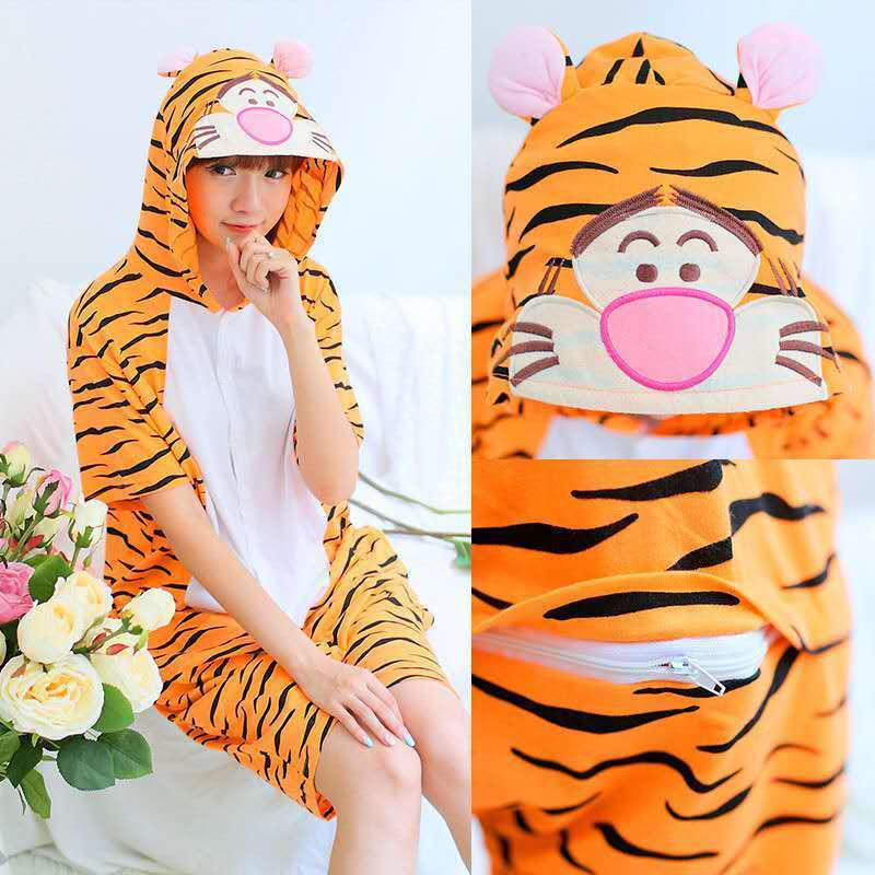 儿童连体睡衣纯棉卡通恐龙动物卡通可爱亲子夏男女宝宝情侣家居服