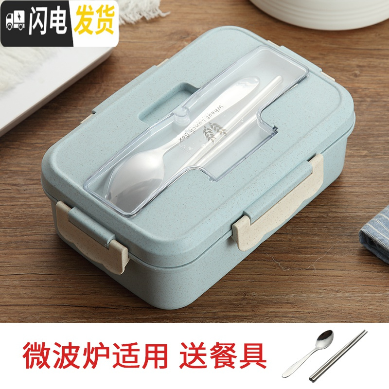 三维工匠上班族饭盒女韩式便当盒可微波炉密封学生带盖分格带提手袋送餐具 韩式便当盒蓝+保温袋蓝[2套]高清大图