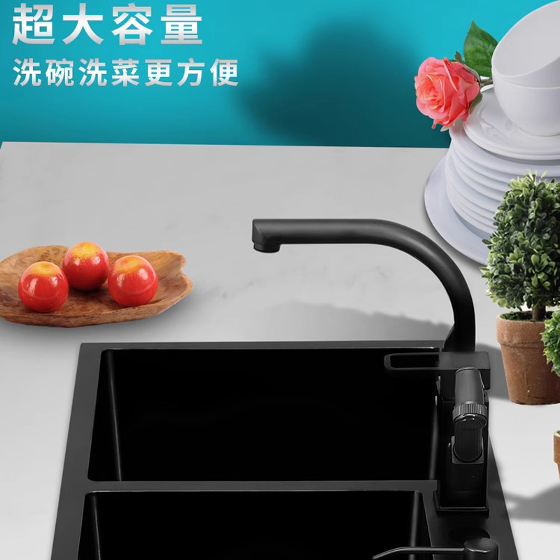 厨房水槽双槽洗菜盆手工纳米加厚304不锈钢家用洗碗池大尺寸台下
