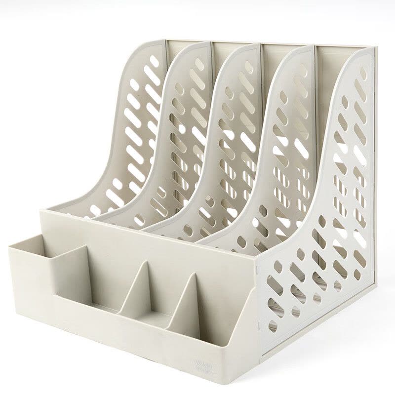 优拉四联多功能文件框9501DS 办公资料架档案文件盘收纳框简易桌面带笔筒文件筐置物架 混色图片