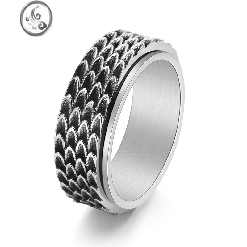 jimi复古霸气男潮钛钢龙鳞可旋转戒指个性简约男士指环单身食指环配饰