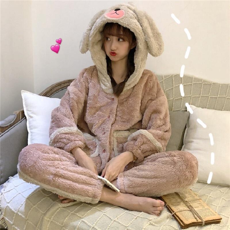 波迷娜(BOMINA)大码睡衣女200斤款加绒加厚睡衣女季2021新款宽松学生可爱服两件套装可外穿 绿色 均
