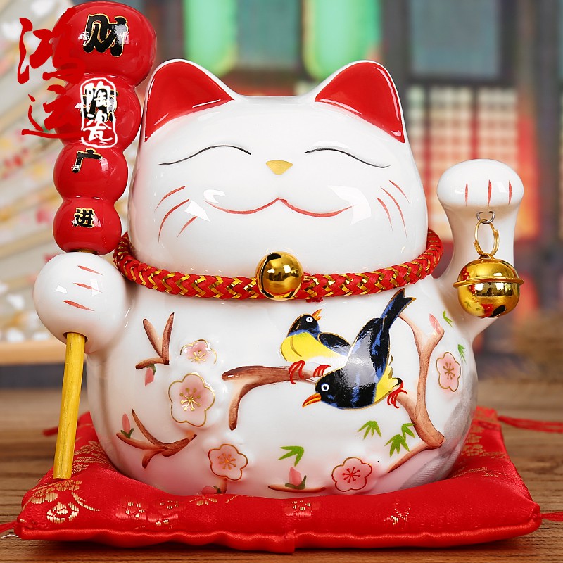 猫陶瓷存钱罐店铺开业创意礼品家居客厅日本发财猫陶瓷小摆件 三维工匠 5寸小花季猫高清大图