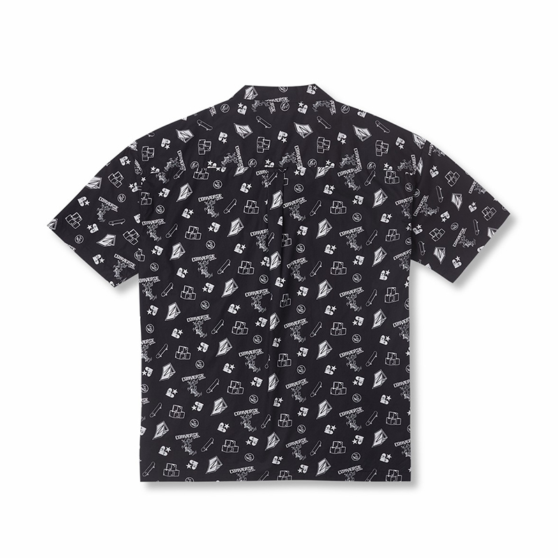 converse匡威 满印休闲短袖衬衫 男款 黑色 10026163-a02