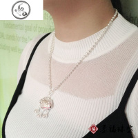 宝宝儿童长命锁足银项链小孩婴儿平安锁纯银毛衣链女成人银锁芬言 50CM项链+长命锁（大人款）