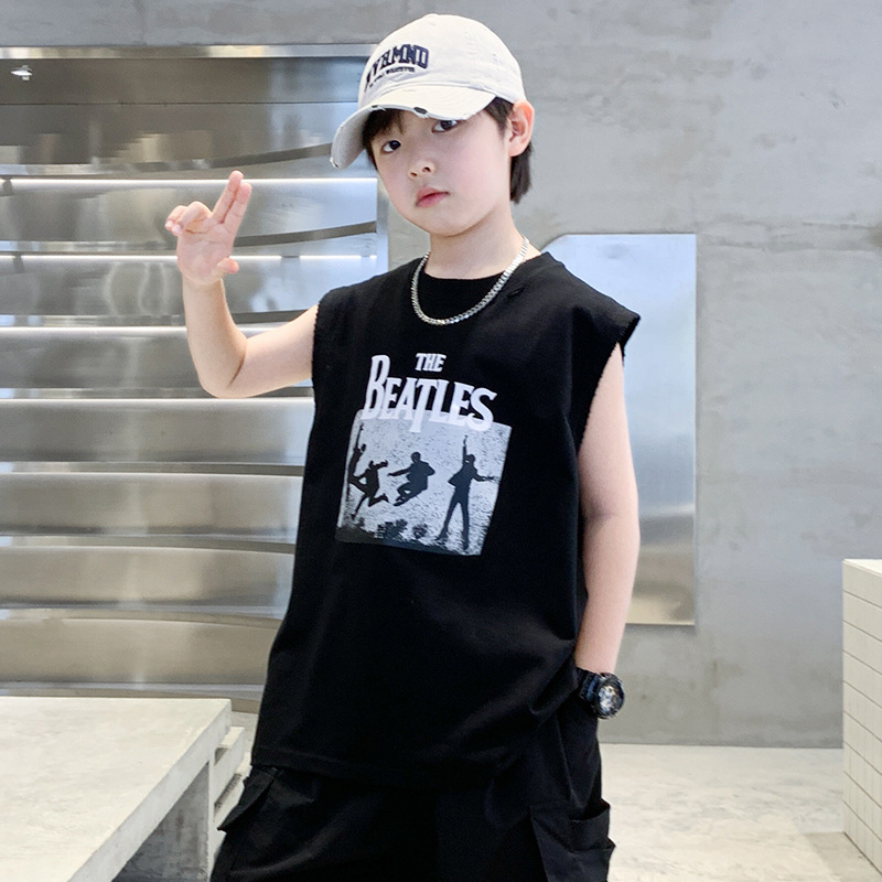 男童夏季无袖上衣印花背心儿童韩版夏装坎肩潮酷男孩痞帅街舞薄款