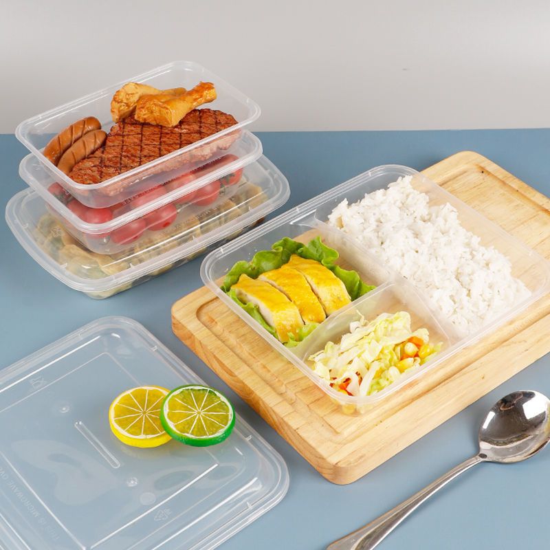 一次性长方形餐盒透明塑料外卖便当打包盒保鲜盒加厚带盖饭盒批发方