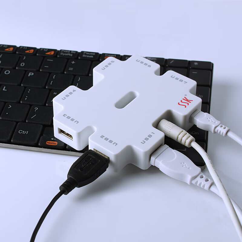 飚王(SSK) SHU011 一拖七口USB2.0集线器 HUB分线器 含电源(5V/2A)可充电扩展器转换器 积木白色高清大图