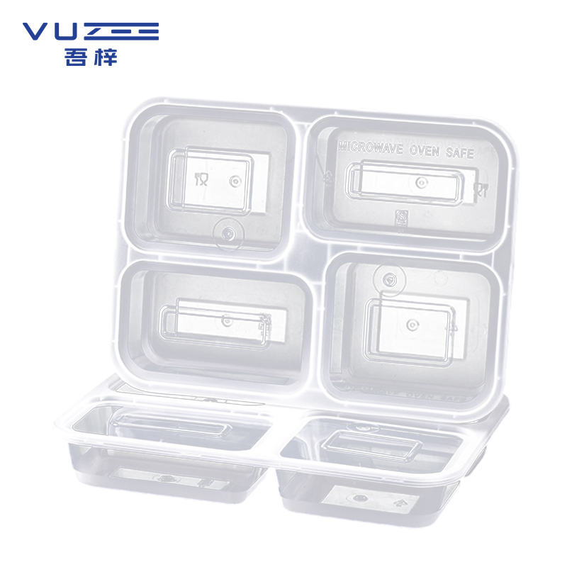 吾梓 一次性四格餐盒 透明打包饭盒 1000ml*150个/箱高清大图