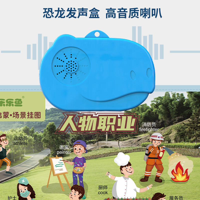 乐乐鱼宝宝4张组合蓝色恐龙逻辑挂图(人物+交通+果蔬+动物)