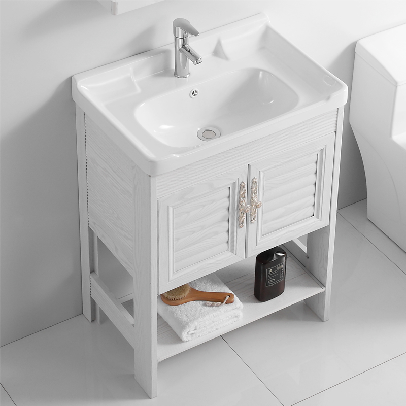 小户型落地式洗手盆柜组合阳台陶瓷台盆一体洗脸盆卫生间洗脸池视频