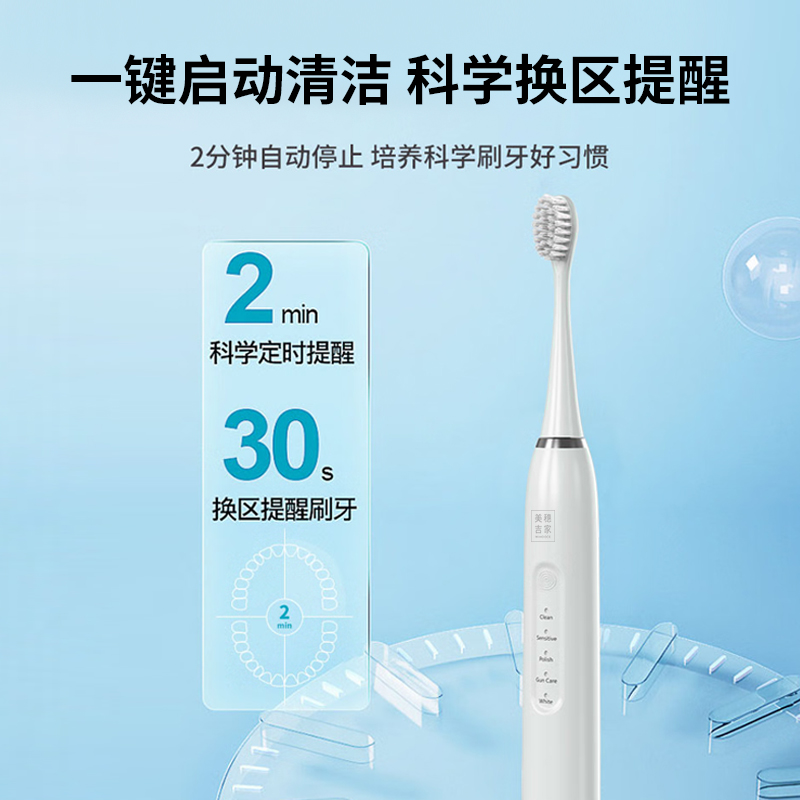 美穗吉家 成人声波电动牙刷(3个刷头)白色 B01高清大图