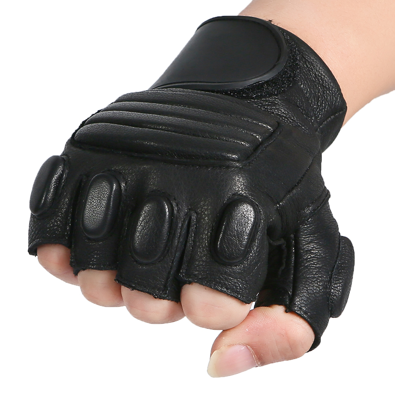 羊皮半指手套真皮手套男户外运动骑行摩托车格斗战术露指防滑防护高清大图