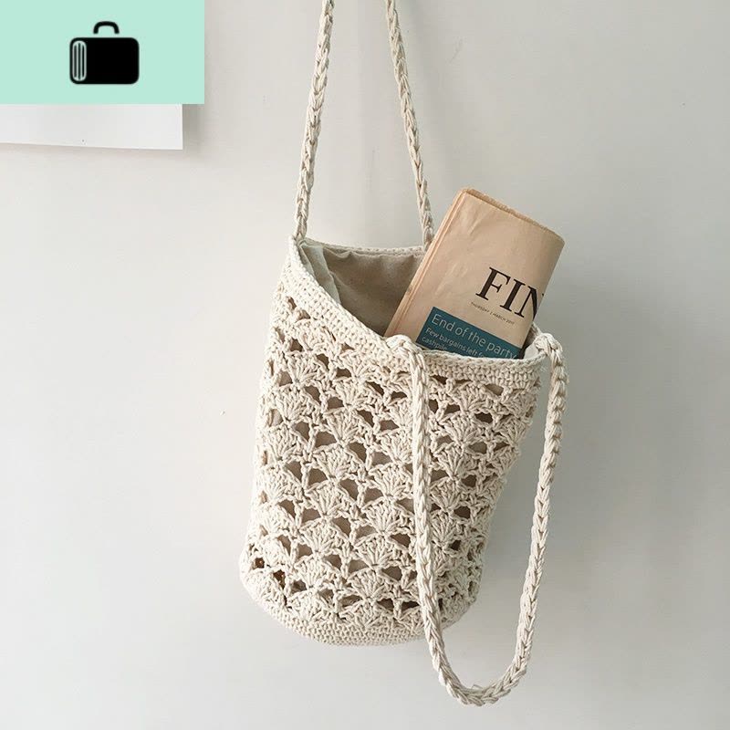 韩风chic气质镂空勾花毛线包森系编织水桶包单肩包手提包腋下包女NEW LAKE女士单肩包图片