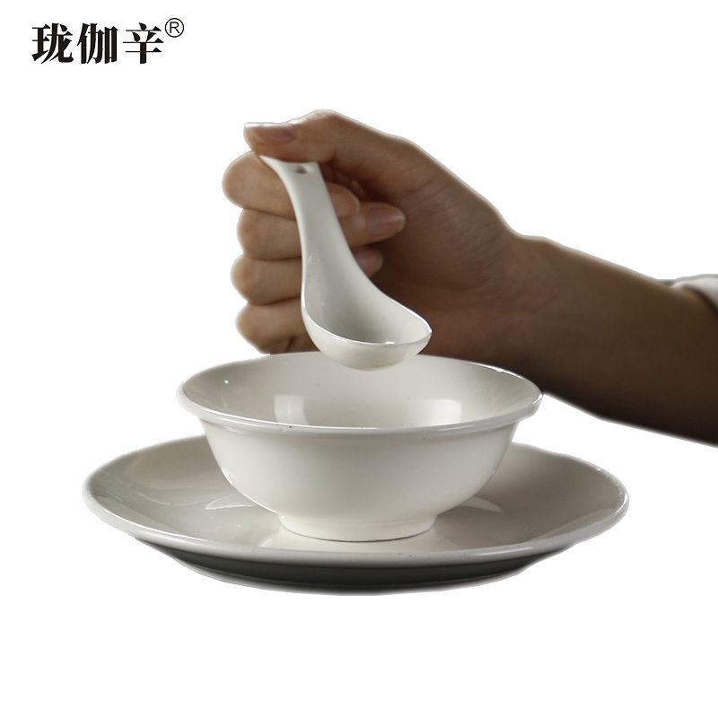 珑伽辛 白色陶瓷餐具饭碗茶杯骨碟小汤勺 四件套/套高清大图