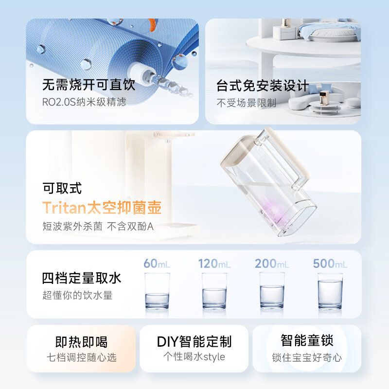 碧云泉G3矿物质家用智能净水器直饮加热RO反渗透过滤自来水净饮机免安装抑菌 G3-怀特R315M高清大图
