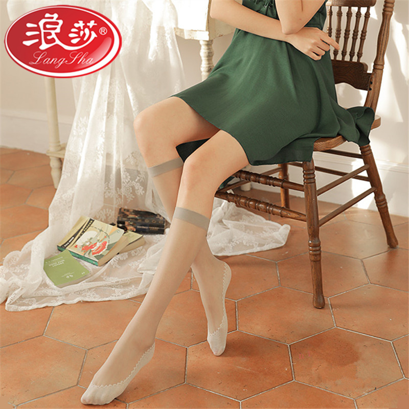 浪莎langSha女士丝袜夏季薄款舒适透气防勾丝中筒丝袜2双高清大图