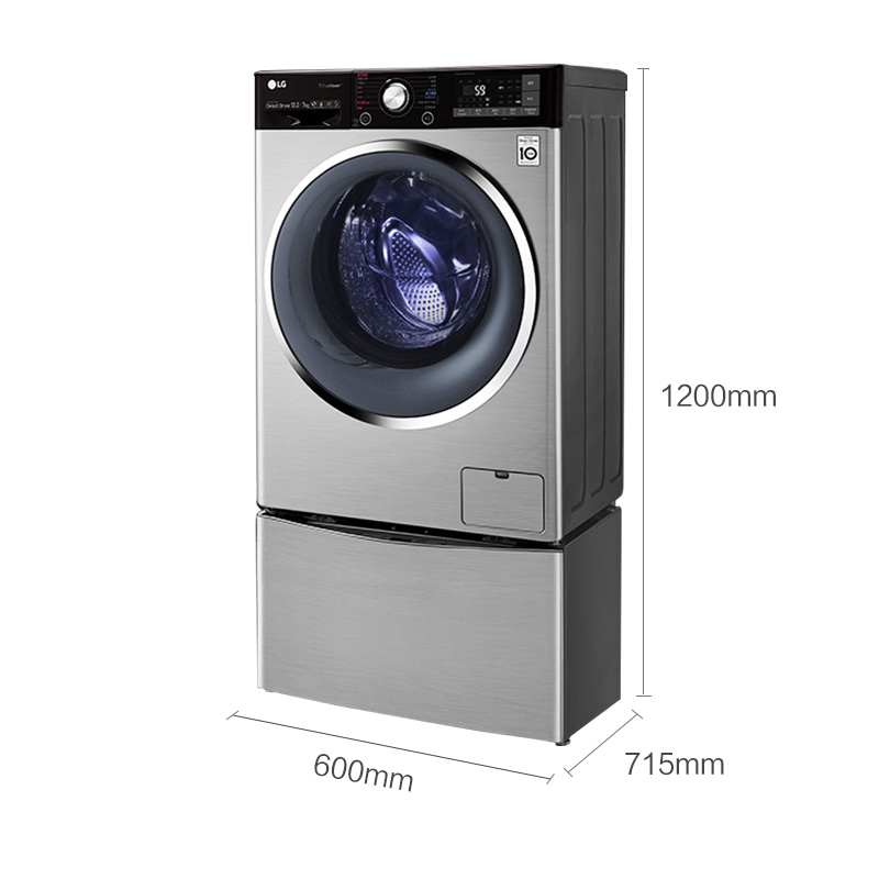 LG WDQH451B7HW 13.2公斤 碳晶银 双擎滚筒烘干小波轮一体机迷你婴儿童洗衣机全自动家用高清大图