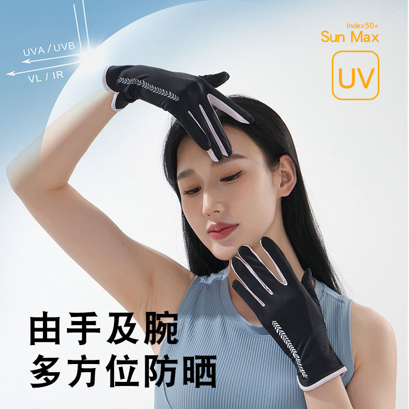 骑行手套女夏防晒手套防紫外线翻盖触屏薄款户外开车防滑冰丝遮阳高清大图