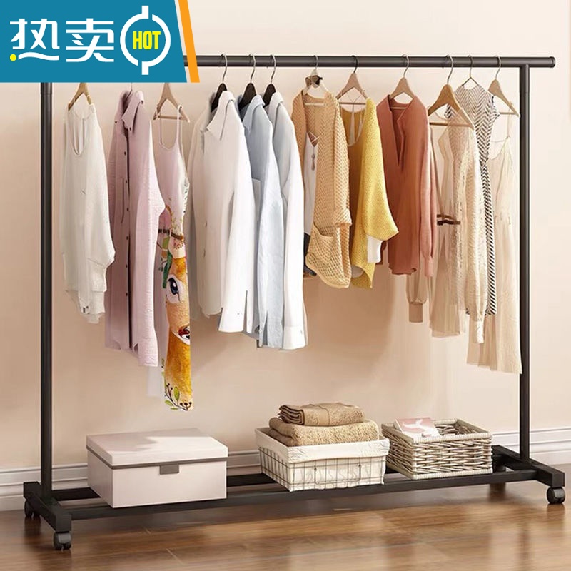 敬平凉衣捍支架304不锈钢衣架落地晾折叠卧室内阳台加粗螺旋层板移动 135cm白-双杆可伸缩+万向轮晾晒架高清大图