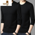YANXU】莫代尔长袖t恤男士秋衣修身圆领紧身纯色打底衫 3XL150-165 圆领黑+黑长袖两件