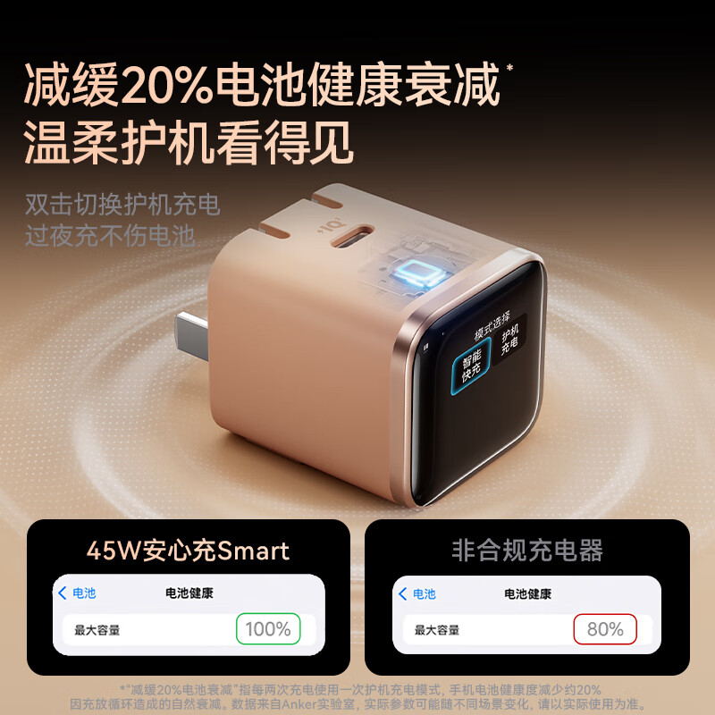 安克45W屏显充电器安心充smart苹果17氮化镓type-c适用iPhone16promax手机Apple15插头高清大图
