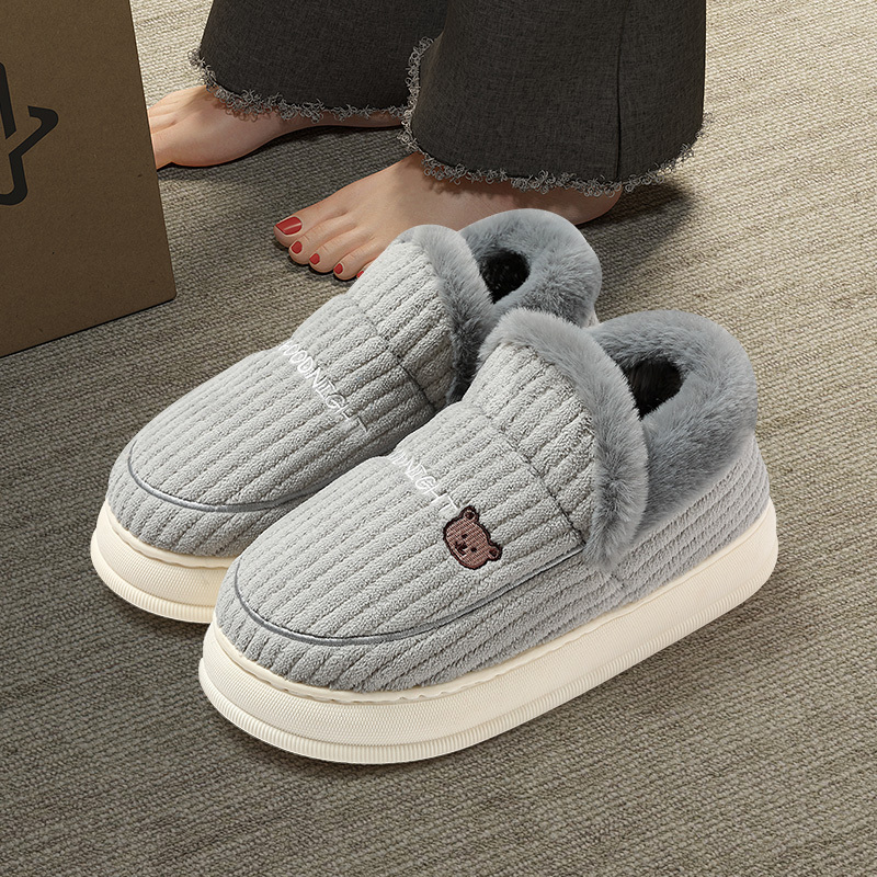 棉拖鞋男士冬季包跟室内家居保暖加绒厚底带后跟防滑毛毛棉鞋男款