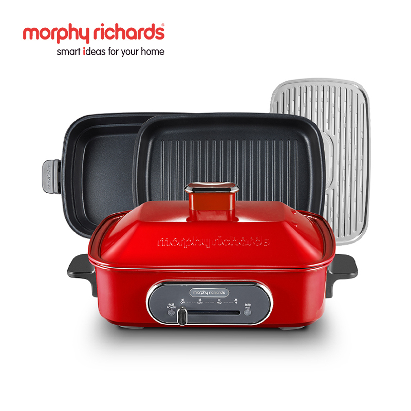摩飞电器(MORPHY RICHARDS) 多功能锅料理锅 电烧烤锅电火锅蒸锅家用电烤锅MR9088 红色标配高清大图