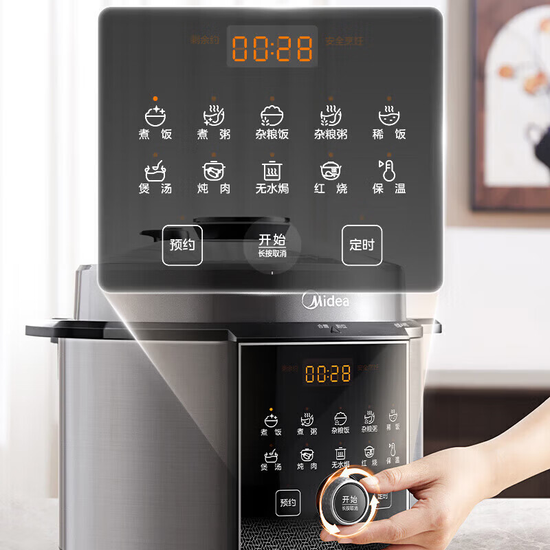 美的(Midea)112KPa小钢炮电压力锅5L双胆高压锅0涂层智能预约家用煲汤煮饭电饭煲4-6人 MY-E5830G高清大图