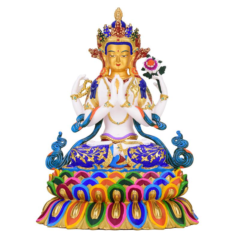 美帮汇四臂观音佛像 铜四臂观音摆件藏传密宗观音菩萨供奉家用高清大图