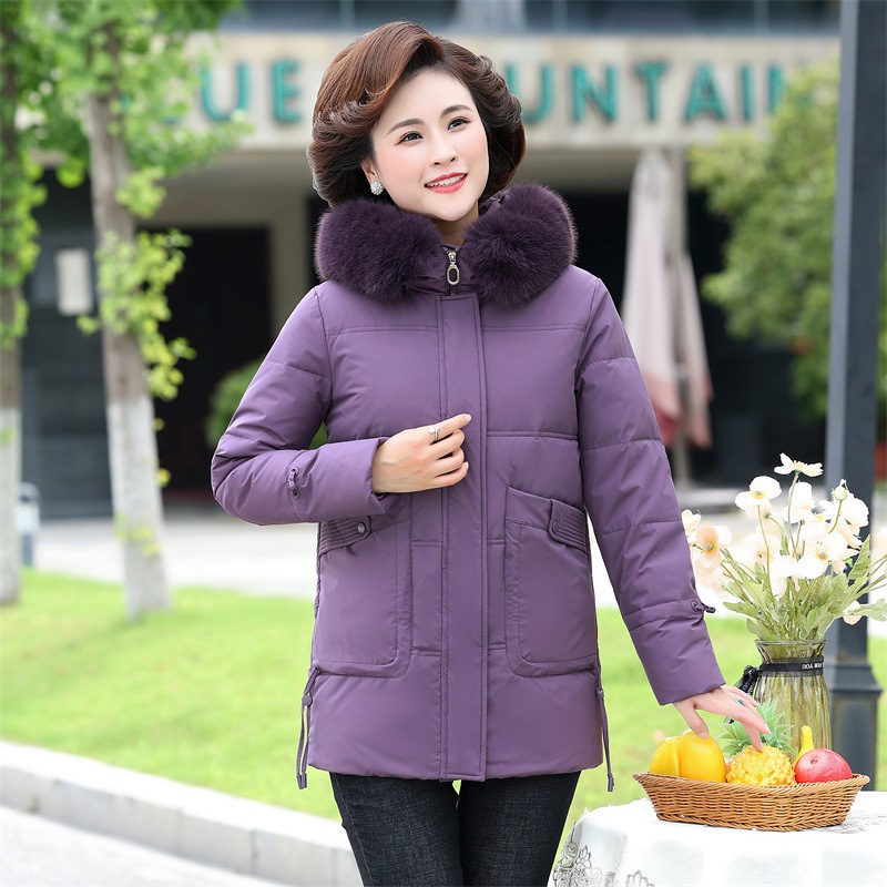 JPDUN冬季老人加厚棉衣外套时尚大码中年妈妈冬装羽绒服中老年女装 4XL 香芋紫