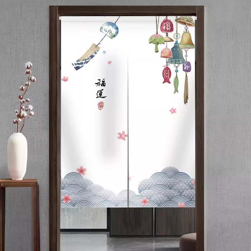 花仟陌中式家用遮挡门帘卧室卫生间隐私隔断帘厨房防油烟布帘免打孔半帘中式HK014横宽70cm*竖高140cm高清大图