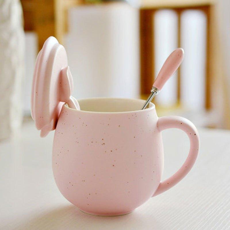 哲飞家居 杯子水杯咖啡杯情侣杯马克杯带盖勺简约创意陶瓷杯可爱早餐杯生活日用家居器皿家居日用