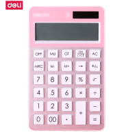 得力deli1576A计算器 12位数太阳能平板时尚纤薄财务商务办公计算机玫瑰金色