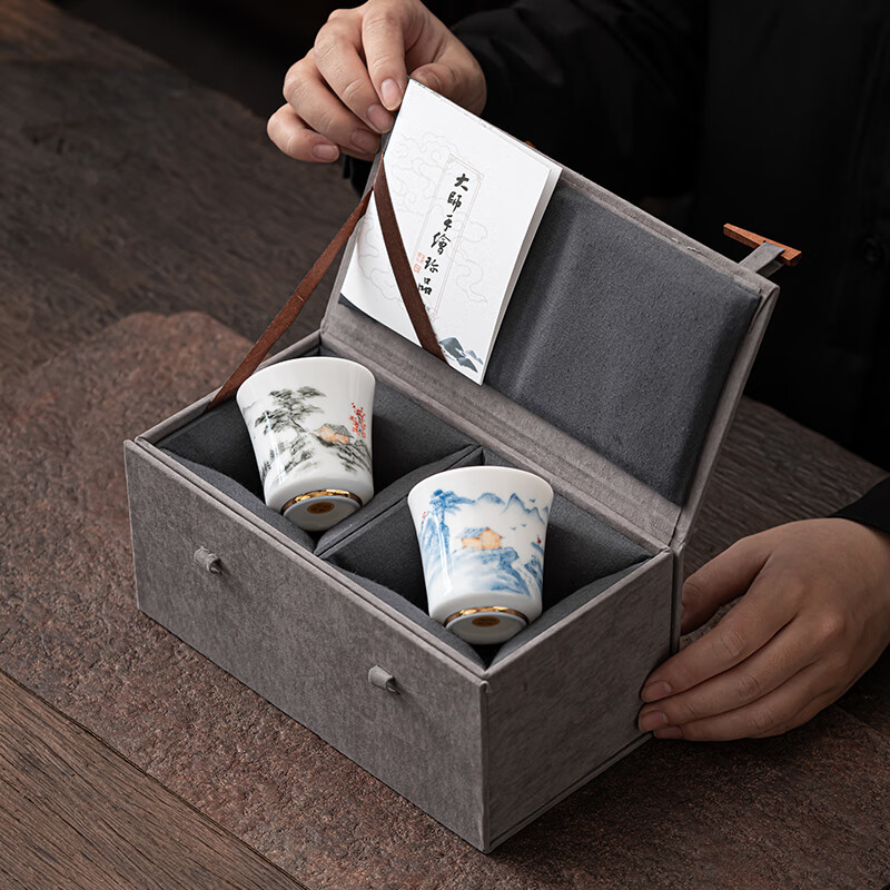 苏氏陶瓷/SUSHI CERAMICS J0688 功夫茶杯手绘描金山水画茶杯省级陶瓷艺术大师陈建瑞手工杯主人杯对杯国潮高清大图