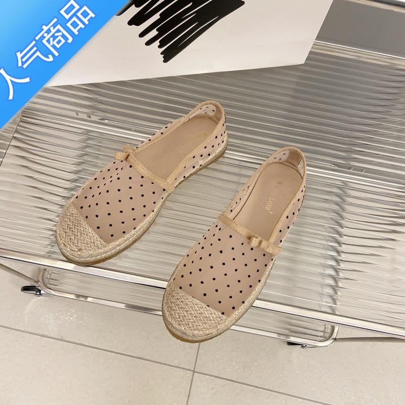SUNTEK渔夫鞋女波点网纱透气百搭厚底一脚蹬懒人鞋豆豆鞋乐福鞋平底单鞋图片