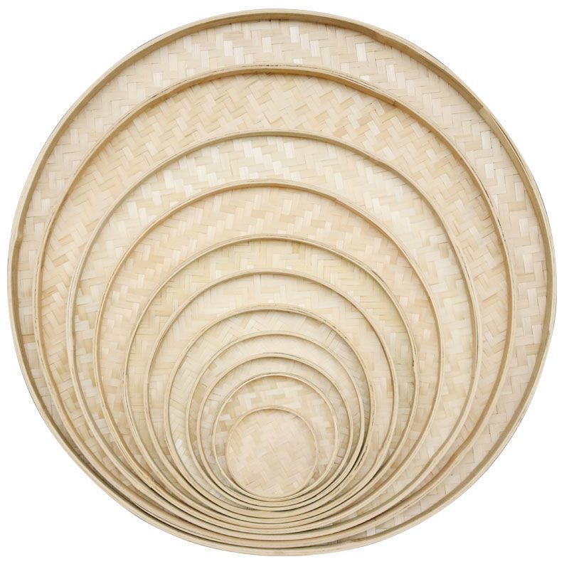 手工竹编竹制品农家圆形簸箕幼儿园绘画装饰无孔竹筛子竹复古装饰竹黄