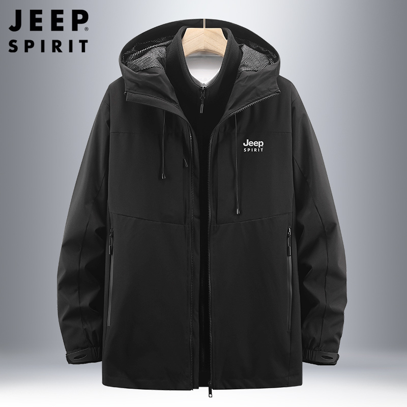 JEEP SPIRIT吉普男士男士防风保暖夹克户外可脱卸帽外套加厚保暖秋冬工装登山服衣服